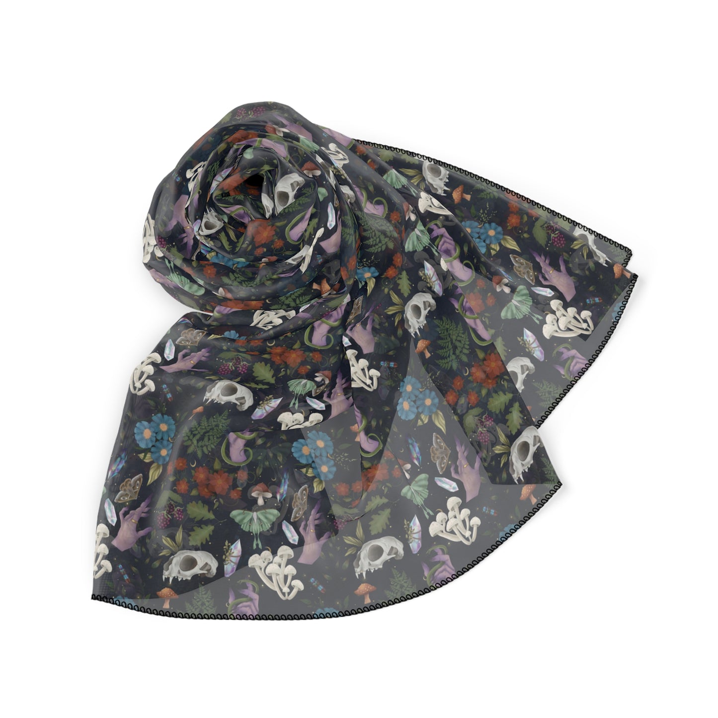 Witchy Pattern Veil | Witch Scarf | Skulls, Moths & Plants