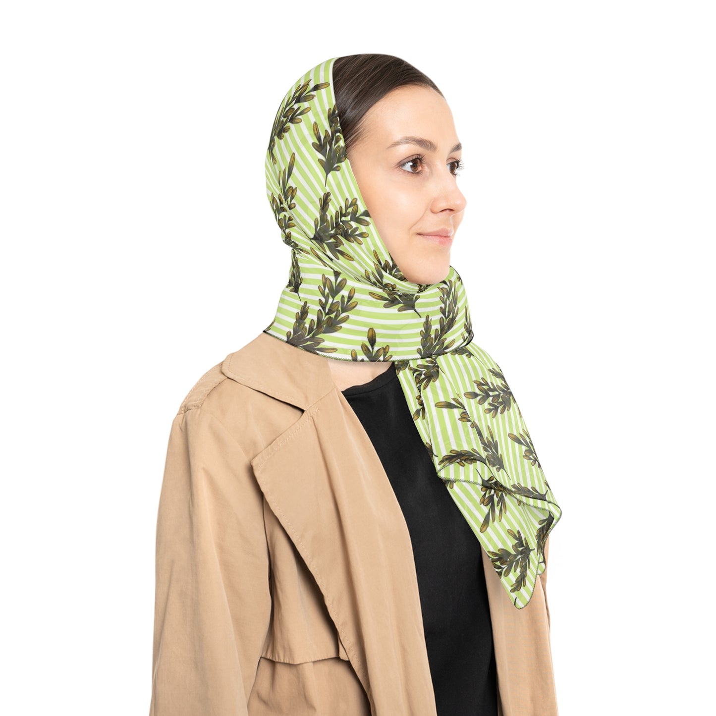 Leaves & Stripes Green Witches Veil | Witchy Pagan Scarf