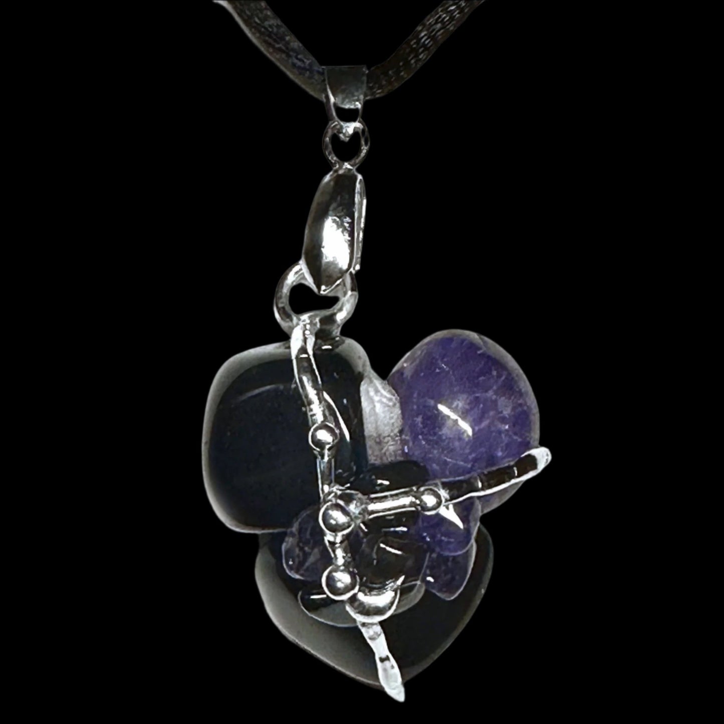 Crystal Amulet | PROTECTION | Amethyst, Black Tourmaline, Black Obsidian and Clear Quartz Crystal