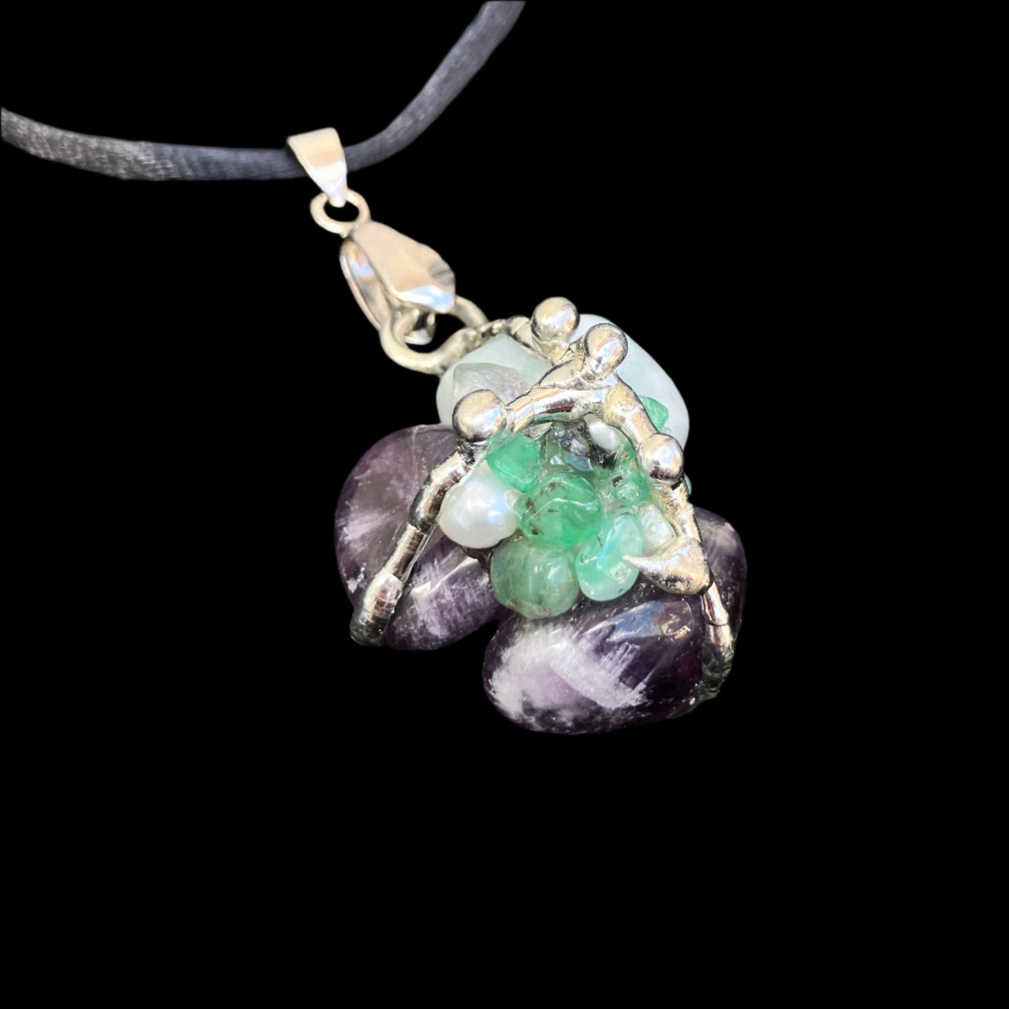 Crystal Amulet | LAW OF ATTRACTION | Aquamarine, Emerald, Amethyst, Pearl