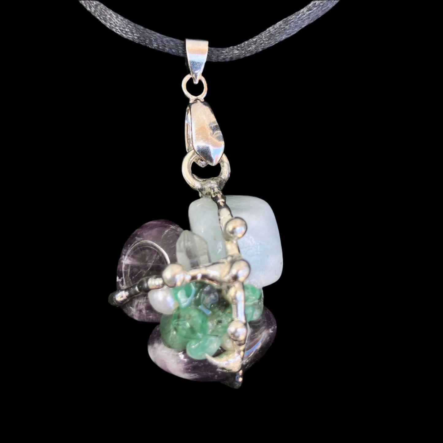 Crystal Amulet | LAW OF ATTRACTION | Aquamarine, Emerald, Amethyst, Pearl
