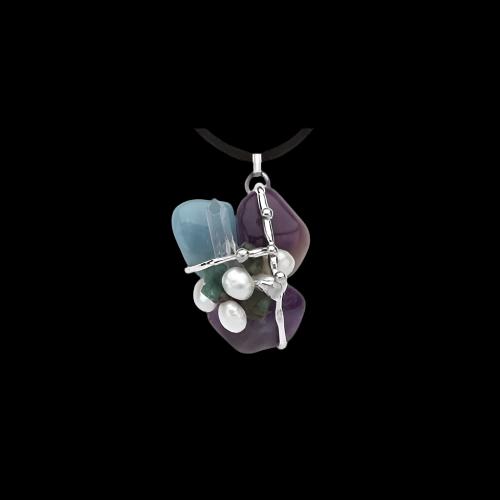 Crystal Amulet | LAW OF ATTRACTION | Aquamarine, Emerald, Amethyst, Pearl