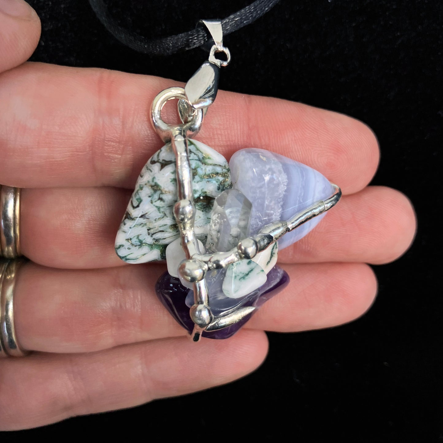Crystal Amulet | INNER PEACE | Tree Agate, Blue Lace Agate, Chalcedony, Amethyst