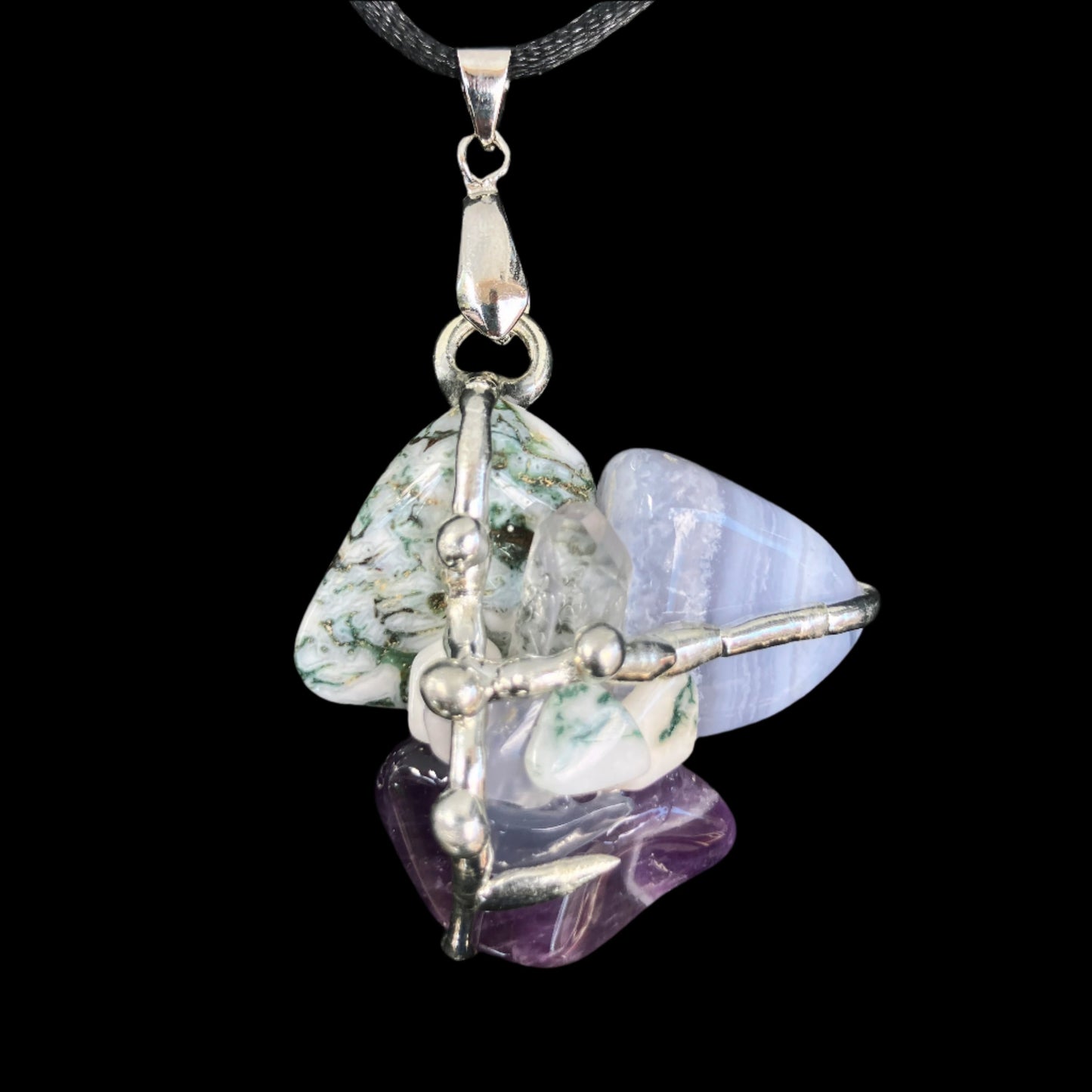 Crystal Amulet | INNER PEACE | Tree Agate, Blue Lace Agate, Chalcedony, Amethyst