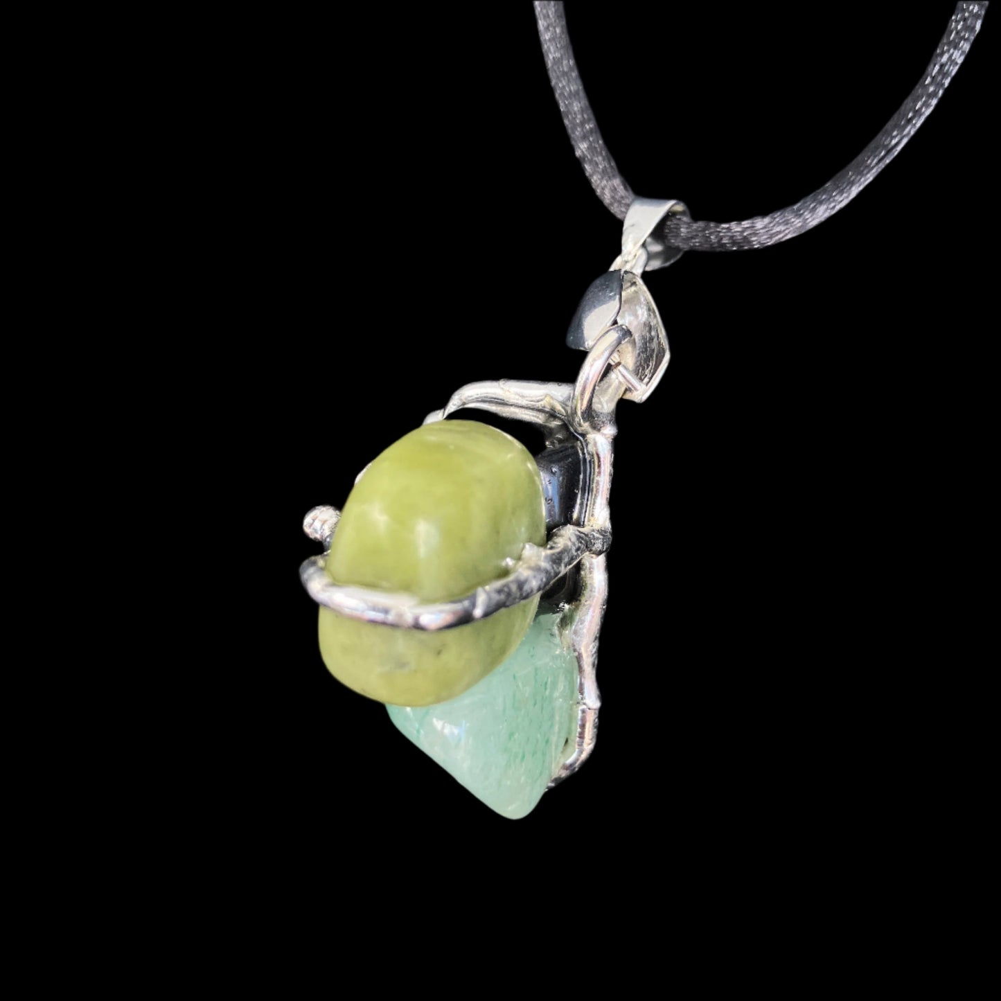 Crystal Amulet | GOOD LUCK | Nephrite Jade, Black Obsidian, Aventurine