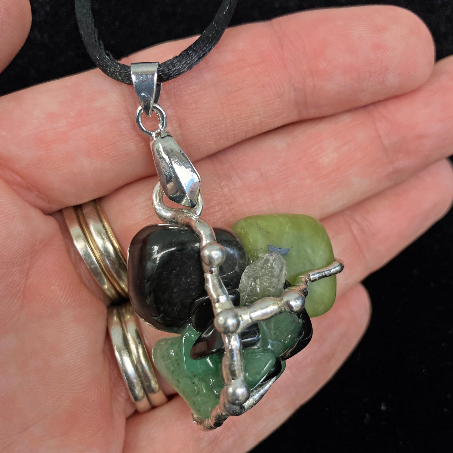 Crystal Amulet | GOOD LUCK | Nephrite Jade, Black Obsidian, Aventurine