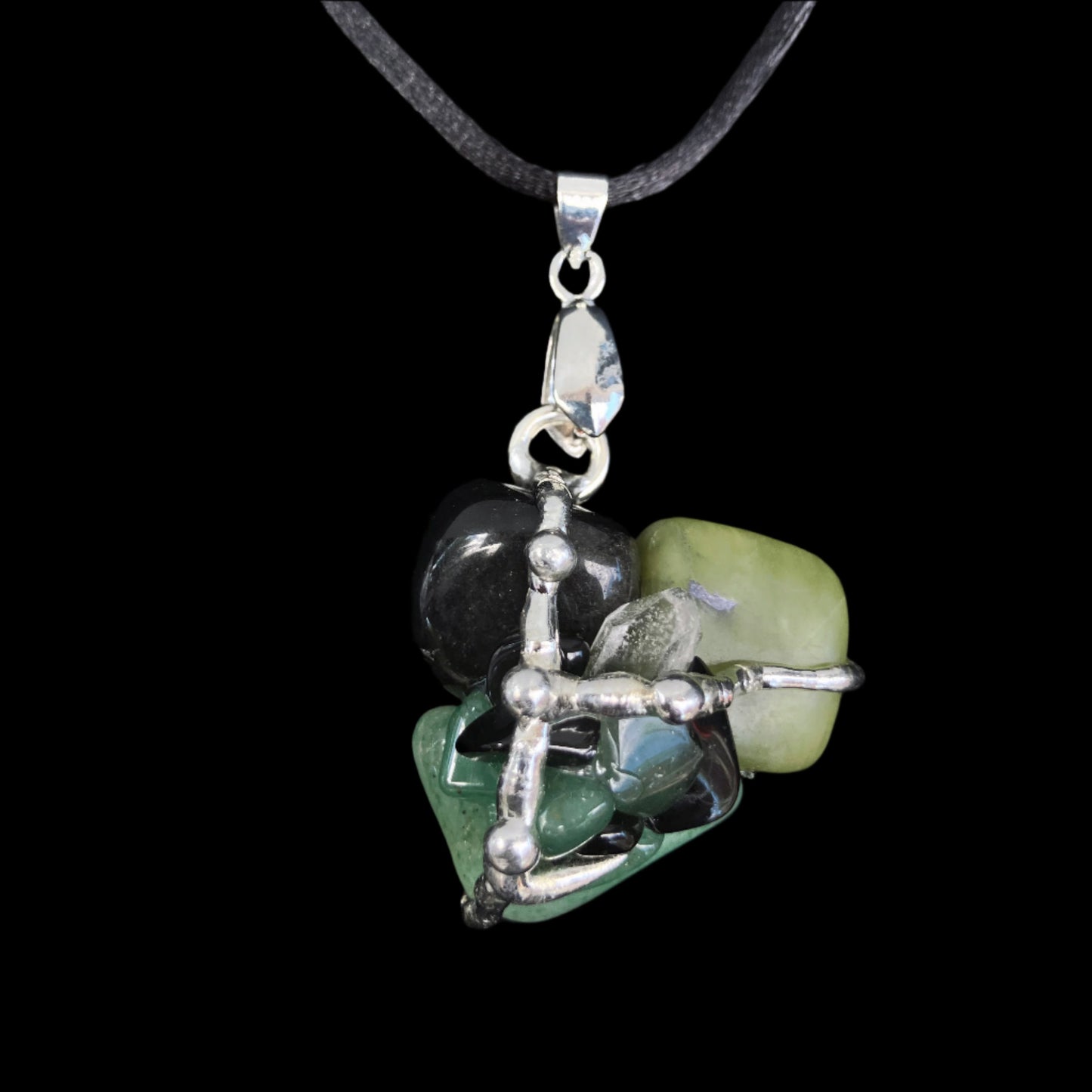 Crystal Amulet | GOOD LUCK | Nephrite Jade, Black Obsidian, Aventurine