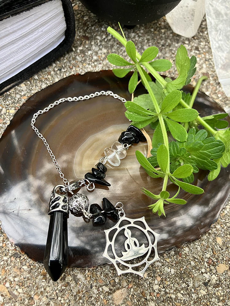 Black Obsidian Lotus Meditation Pendulum Bracelet