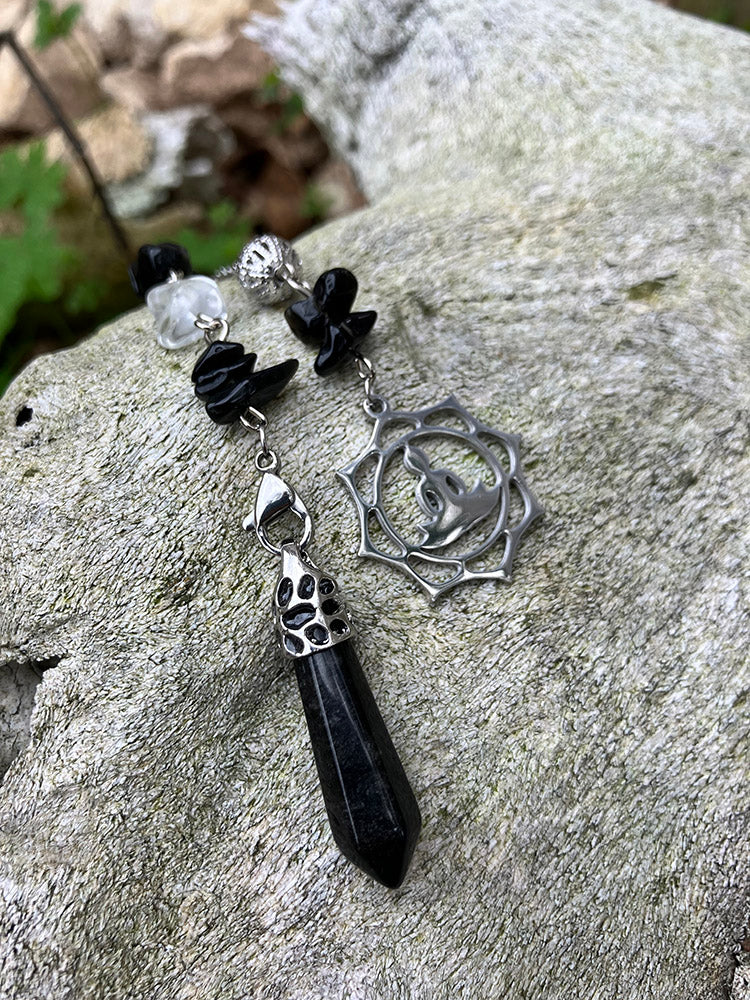 Black Obsidian Lotus Meditation Pendulum Bracelet