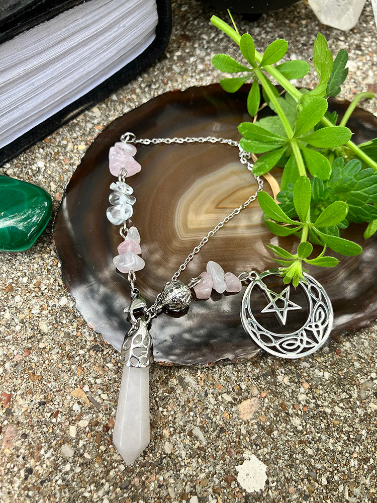 Rose Quartz Moon & Star Pendulum Bracelet