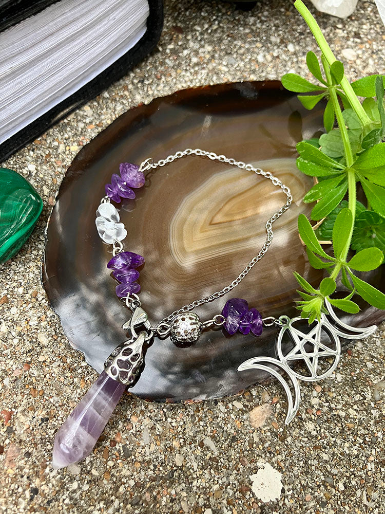 Amethyst Triple Moon Pentacle Pendulum Bracelet