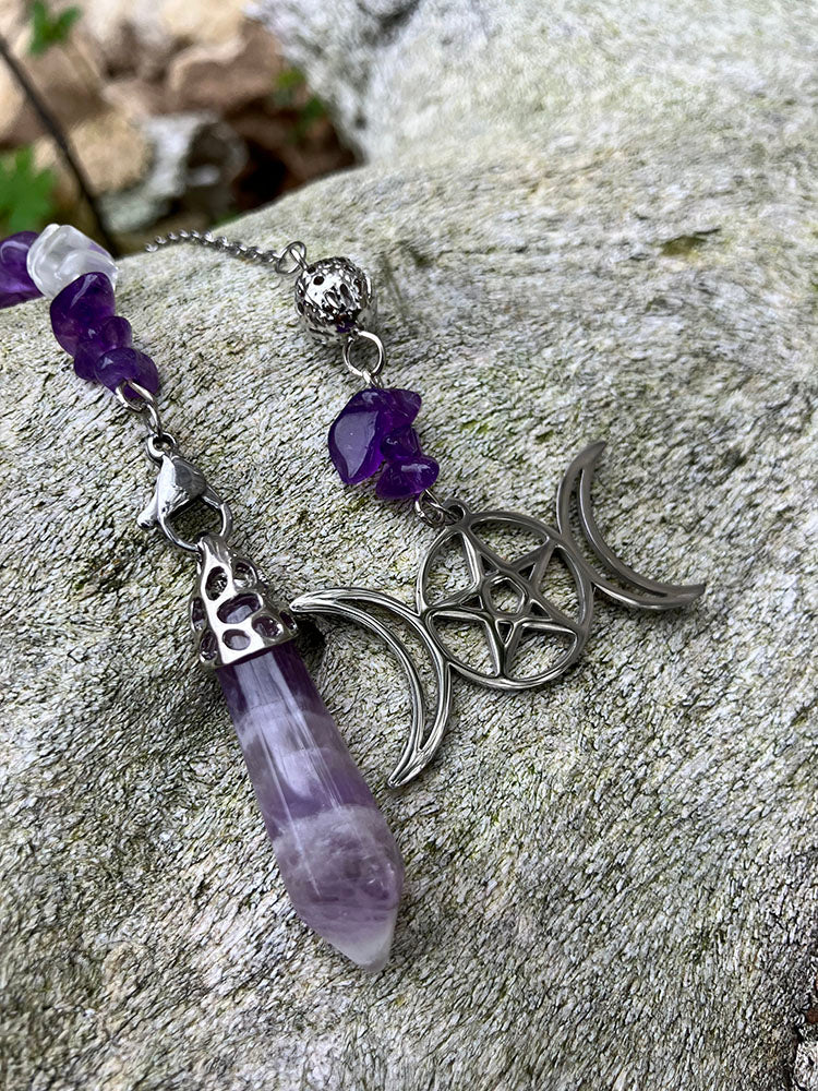 Amethyst Triple Moon Pentacle Pendulum Bracelet