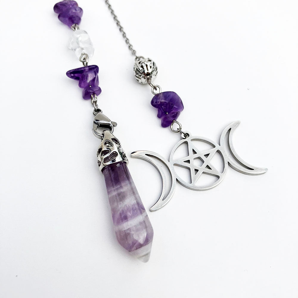 Amethyst Triple Moon Pentacle Pendulum Bracelet