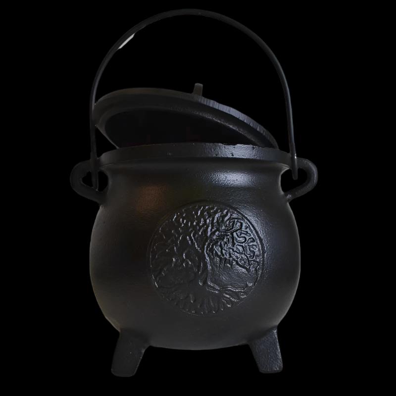 6" Tree of Life Cast Iron Cauldron With Lid