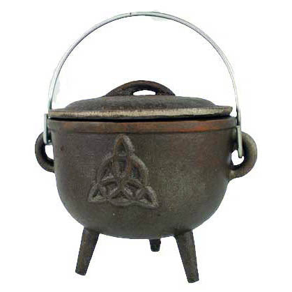 4" Cast Iron Cauldron with Symbols | Pentagram, Triquetra, or Triple Moon