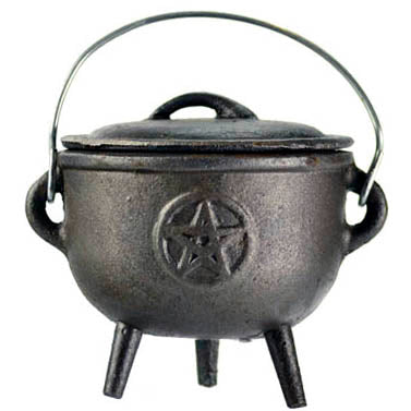 4" Cast Iron Cauldron with Symbols | Pentagram, Triquetra, or Triple Moon