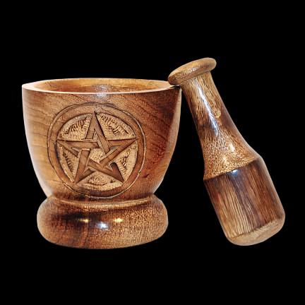 Wooden Pentagram Mortar and Pestle Set