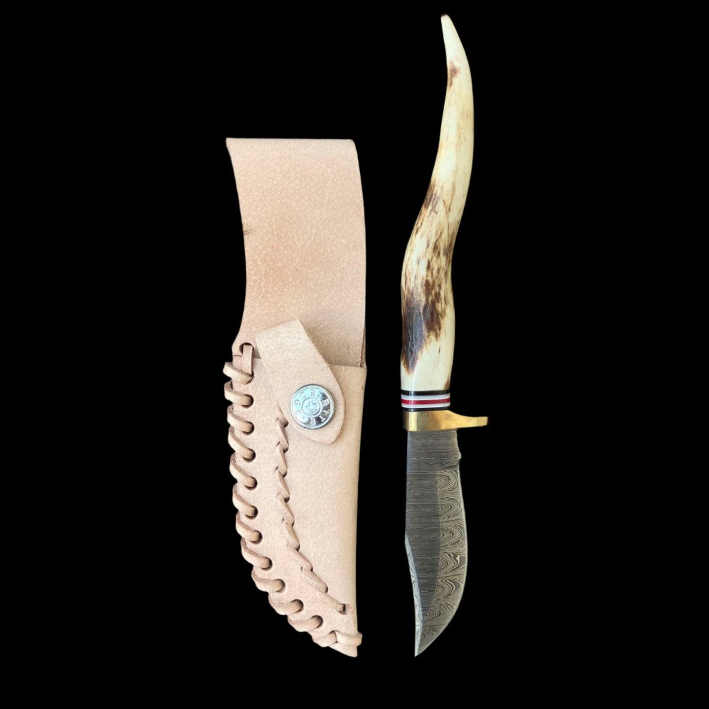 Stag Antler Damascus Athame - 8 1/2" Ritual Knife