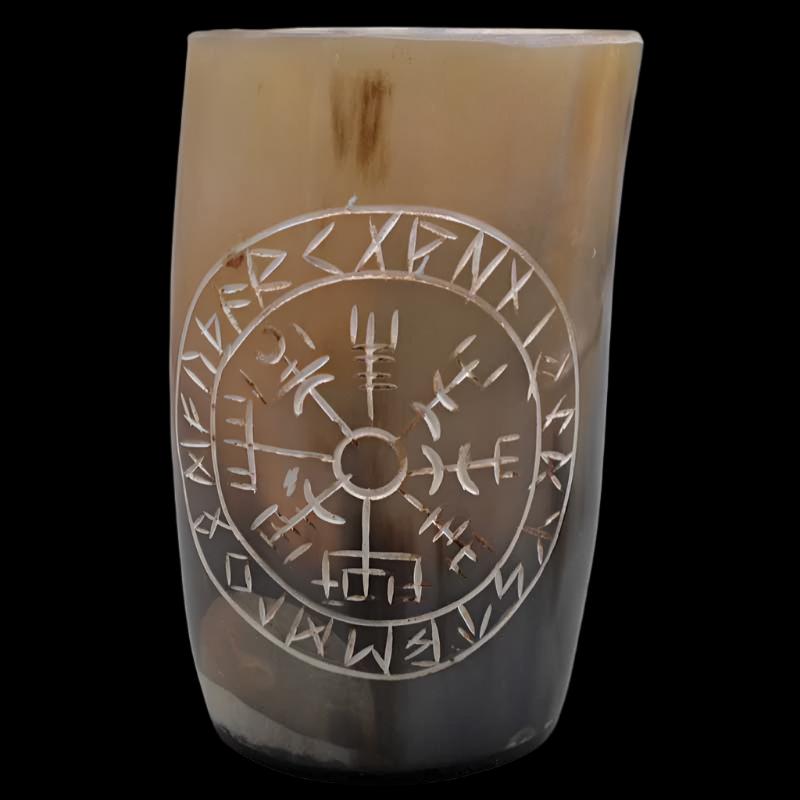 4" Vegvísir Water Buffalo Horn Mug