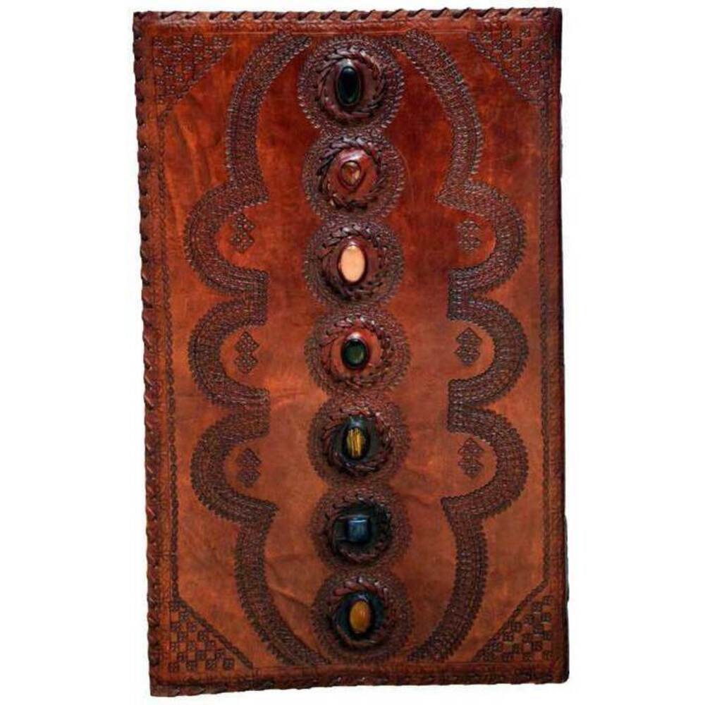 XXL Leather-Bound Stone Chakra Blank Grimoire | Book of Shadows
