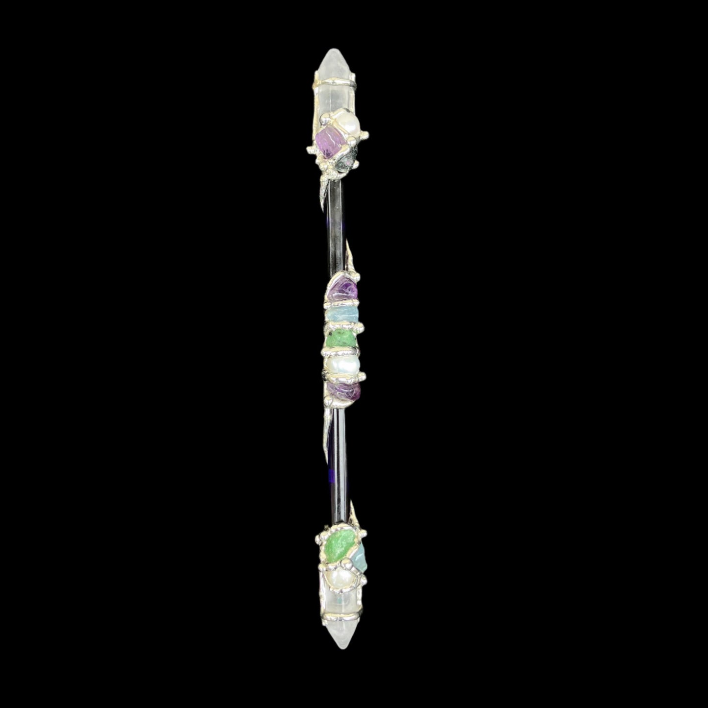 Crystal Wand | ATTRACTION & MANIFESTATION | Aquamarine, Amethyst, Emerald & Pearl