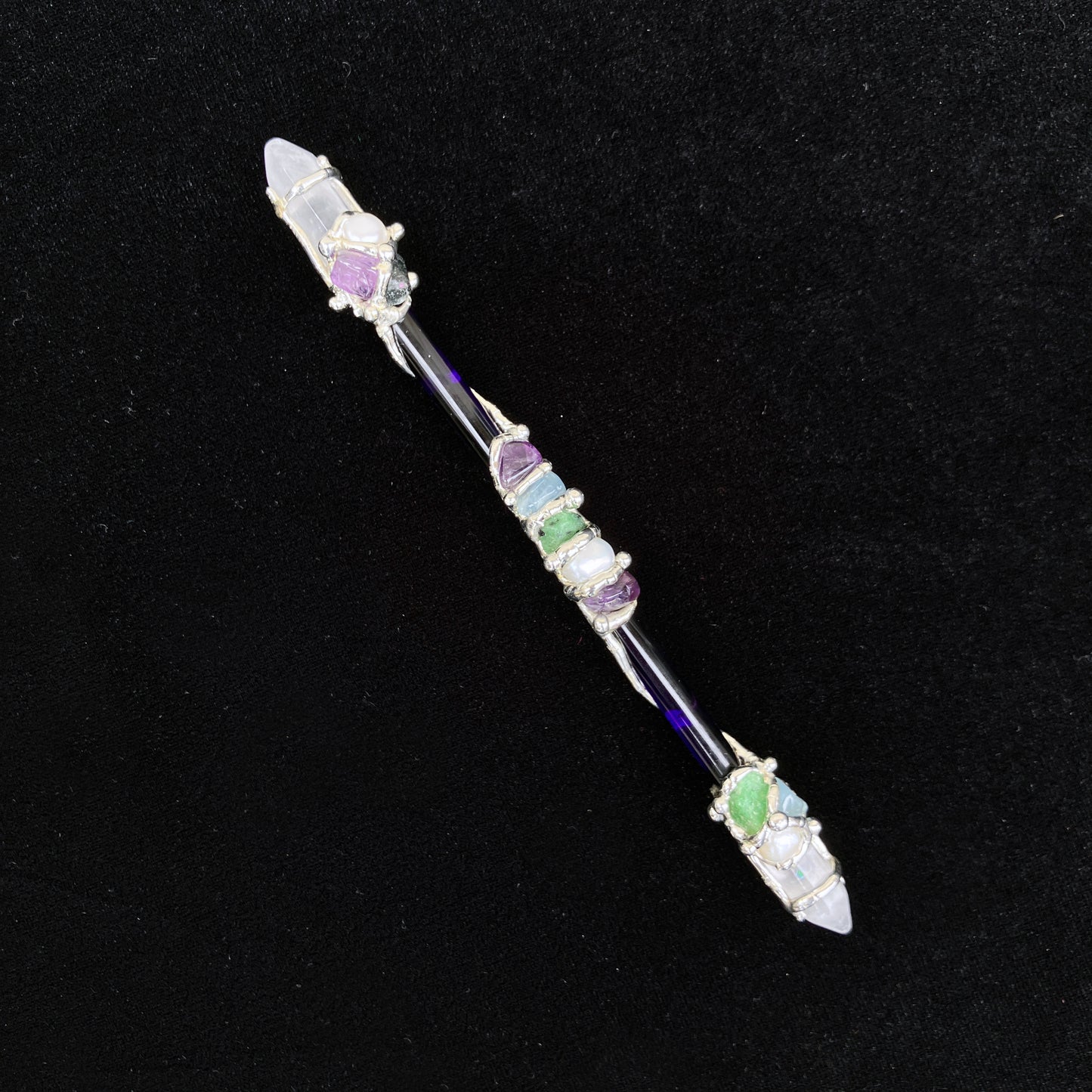 Crystal Wand | ATTRACTION & MANIFESTATION | Aquamarine, Amethyst, Emerald & Pearl