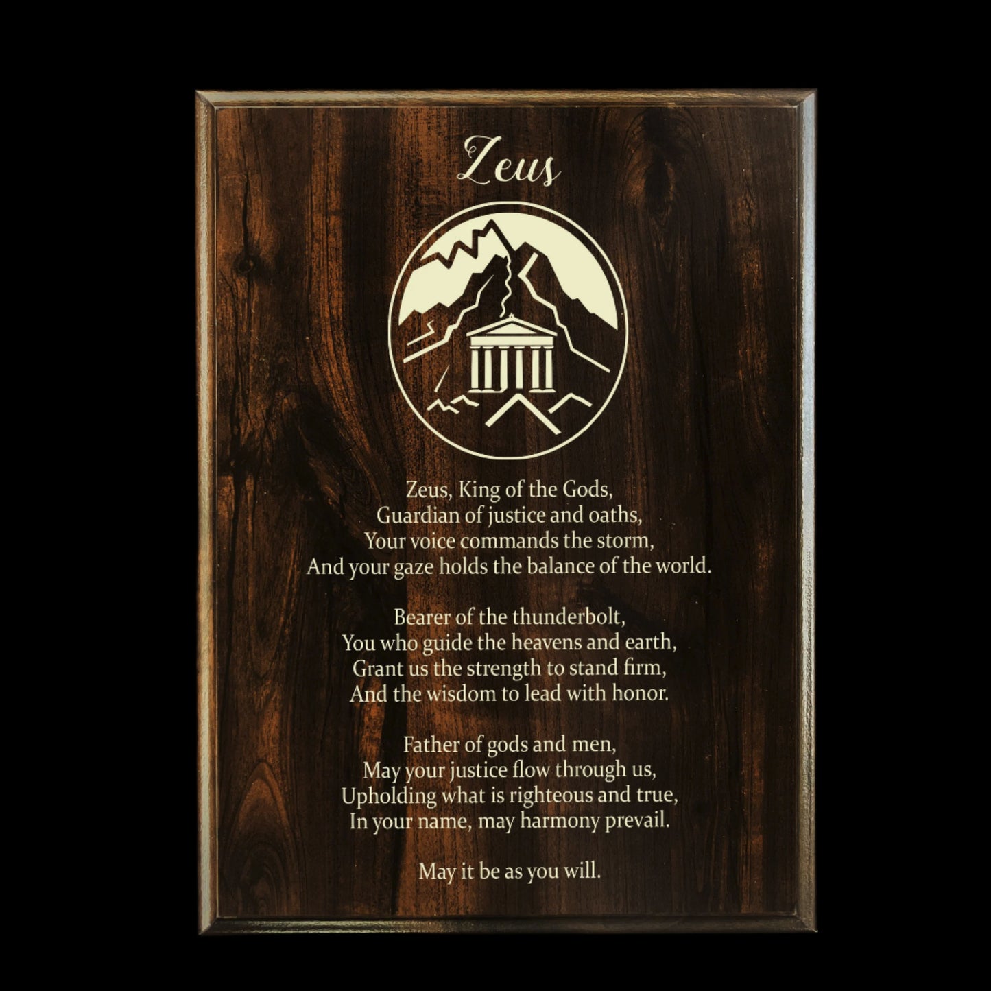 Zeus Prayer Pagan Wall Plaque