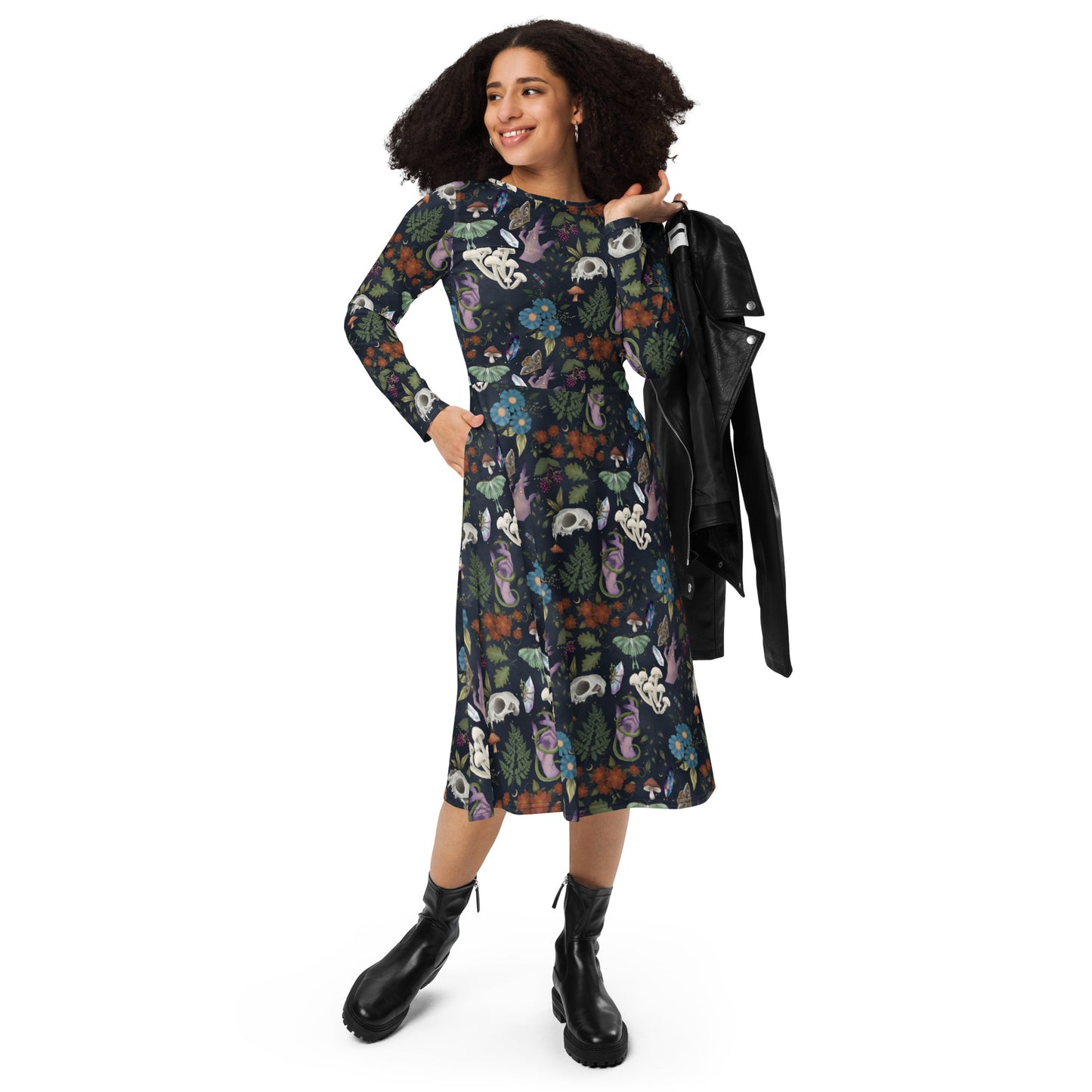 Green Witch Dress with Pockets | Skulls Mushrooms Moths & Botanicals