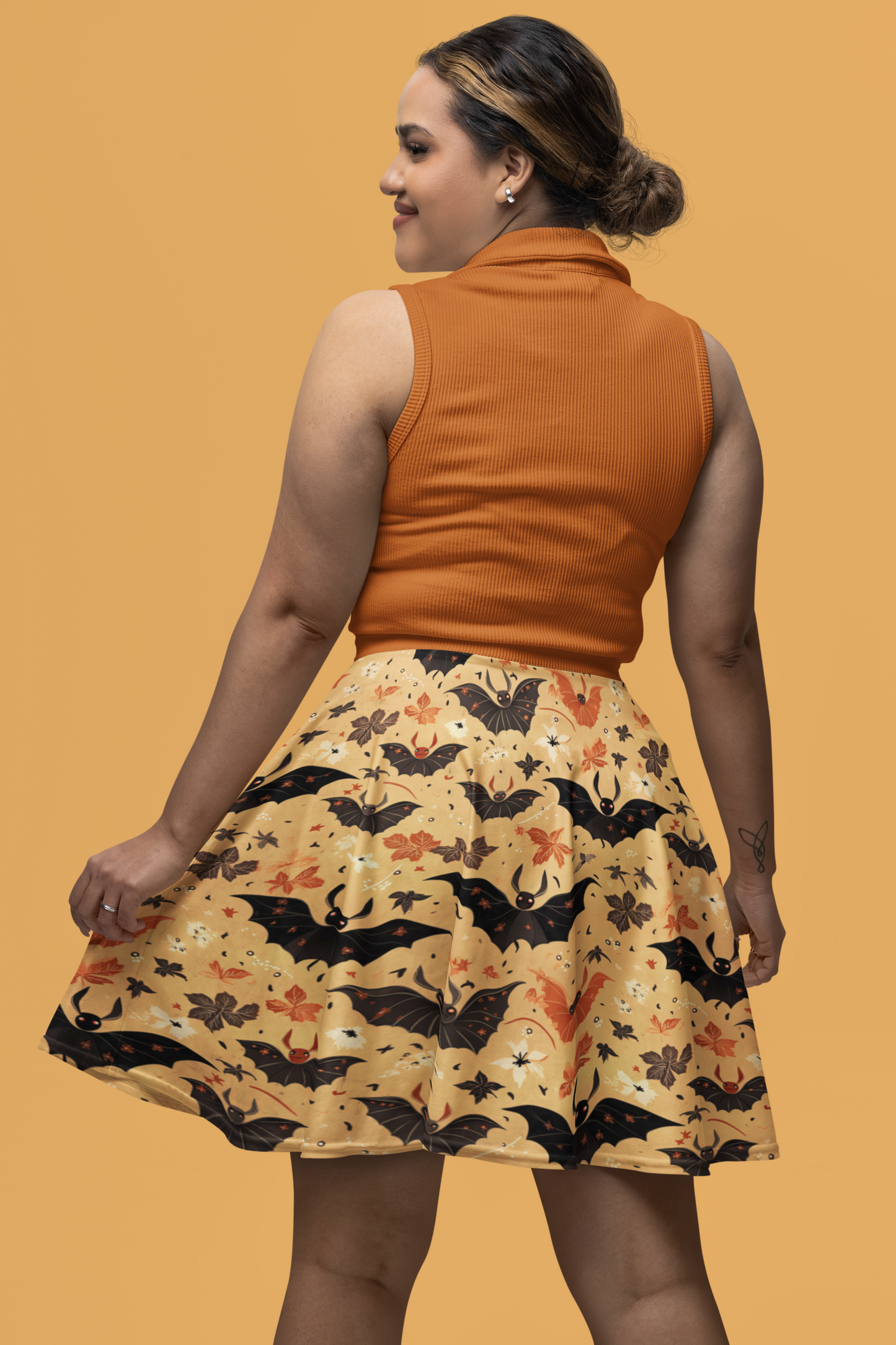 Spooky Cute Bats | Witchy Skirt | Magical Skirt | Yellow & Orange
