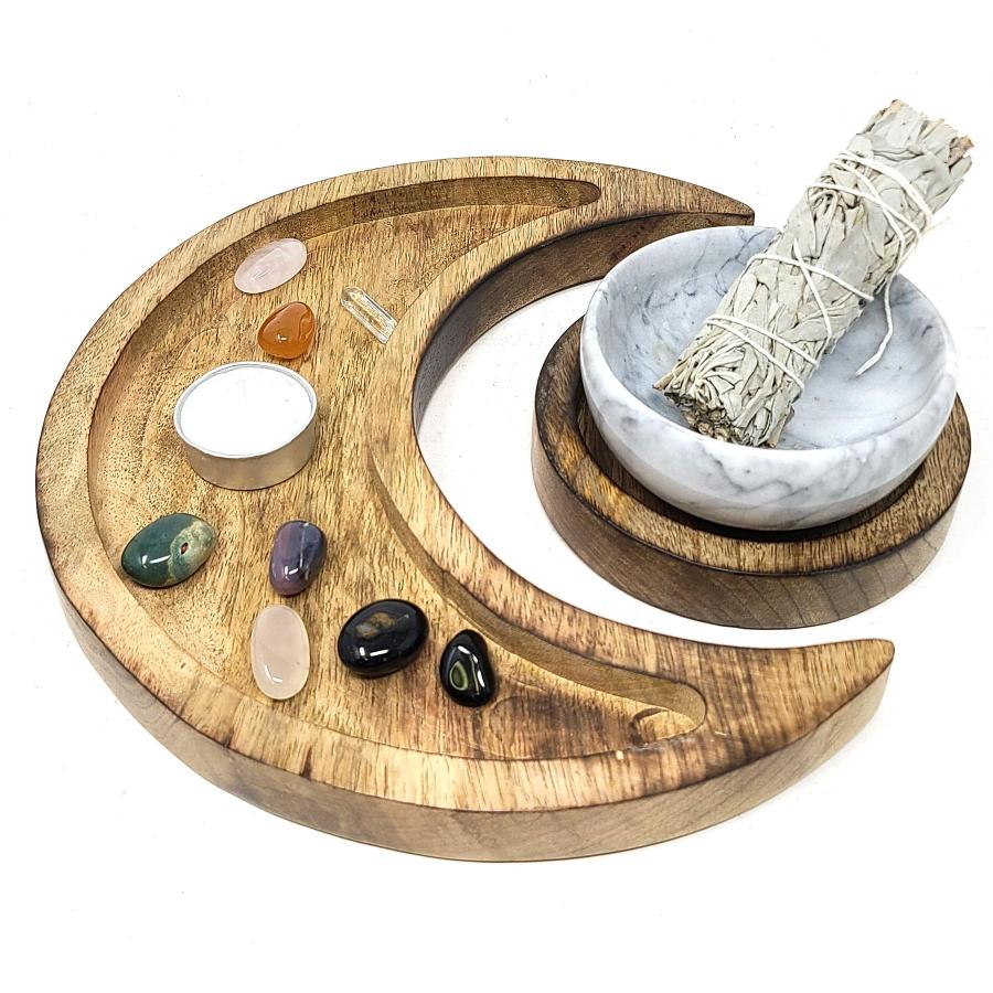 2pc Wooden Crescent Moon Tray - 10 1/4"