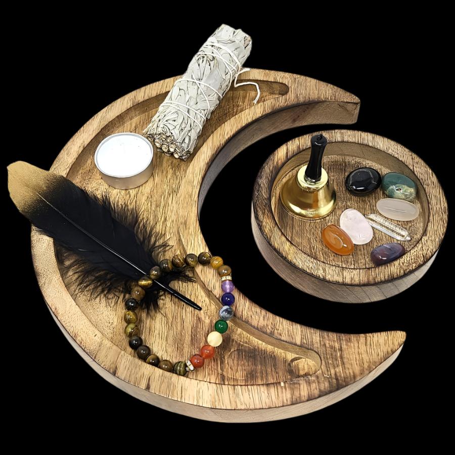 2pc Wooden Crescent Moon Tray - 10 1/4"