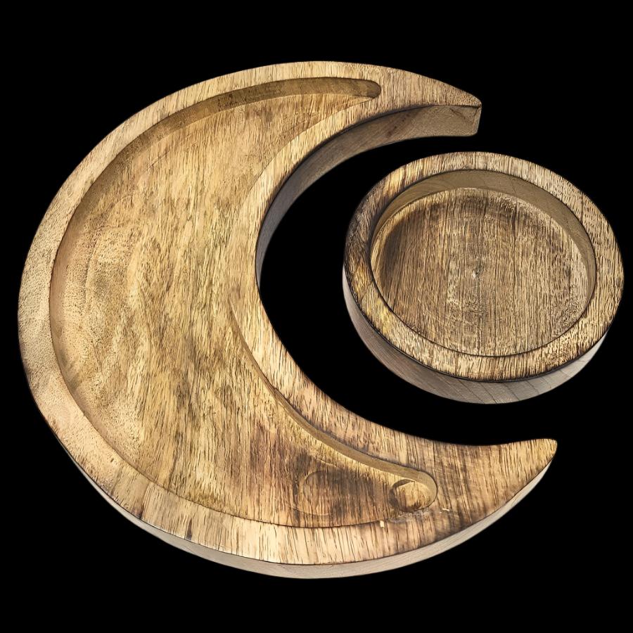 2pc Wooden Crescent Moon Tray - 10 1/4"