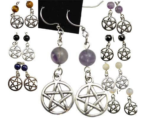 Natural Stone Pentagram Earrings | Minimal Witchy Earrings | 8 Stones to choose