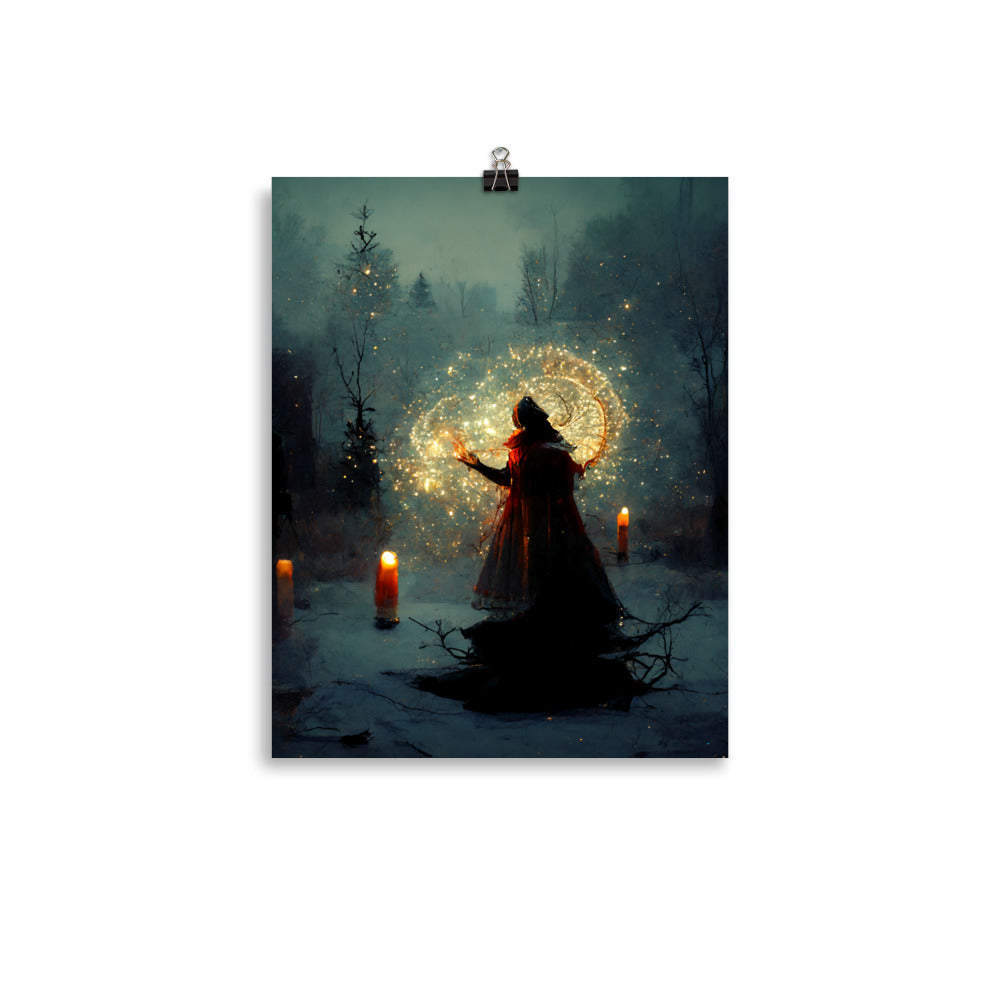 Winter Witch Art Print | Pagan Yule Winter Solstice Ritual