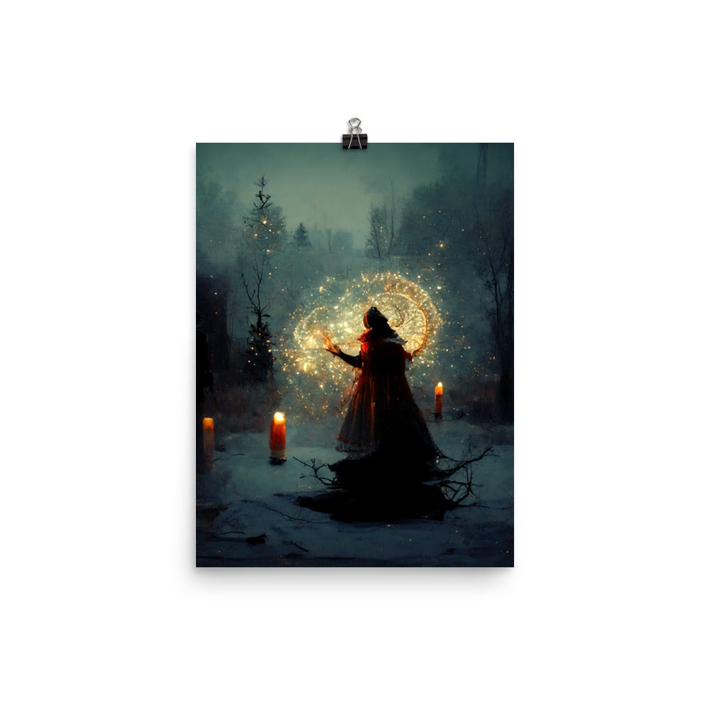 Winter Witch Art Print | Pagan Yule Winter Solstice Ritual