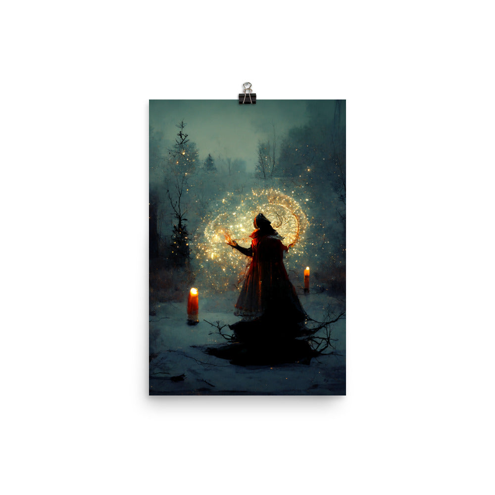 Winter Witch Art Print | Pagan Yule Winter Solstice Ritual