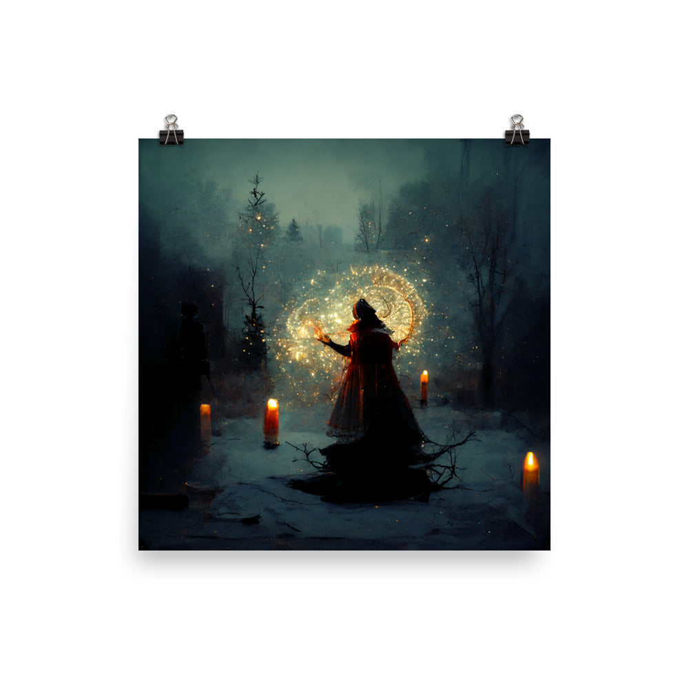 Winter Witch Art Print | Pagan Yule Winter Solstice Ritual