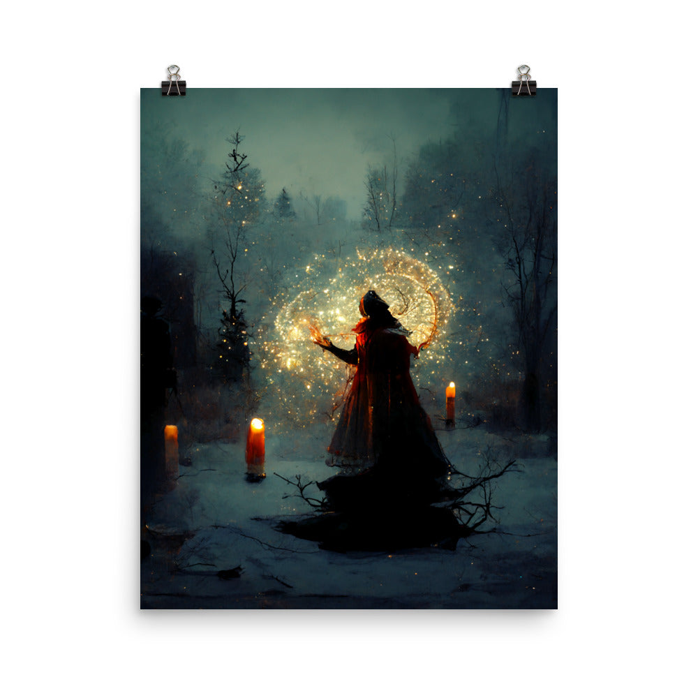 Winter Witch Art Print | Pagan Yule Winter Solstice Ritual