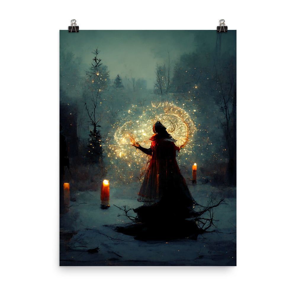 Winter Witch Art Print | Pagan Yule Winter Solstice Ritual