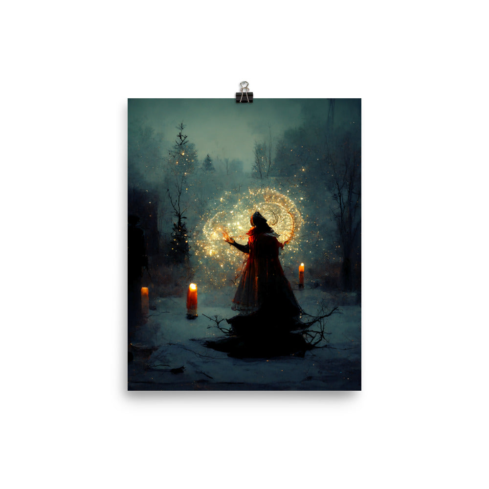 Winter Witch Art Print | Pagan Yule Winter Solstice Ritual