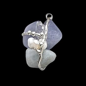 Elemental Crystal Amulet | WATER | Aquamarine, Blue Chalcedony, Pearl