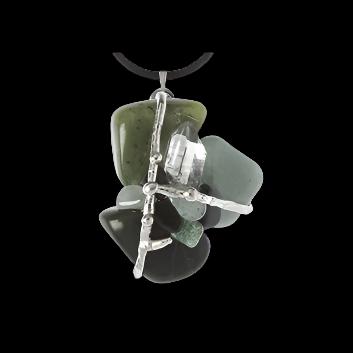 Crystal Amulet | GOOD LUCK | Nephrite Jade, Black Obsidian, Aventurine
