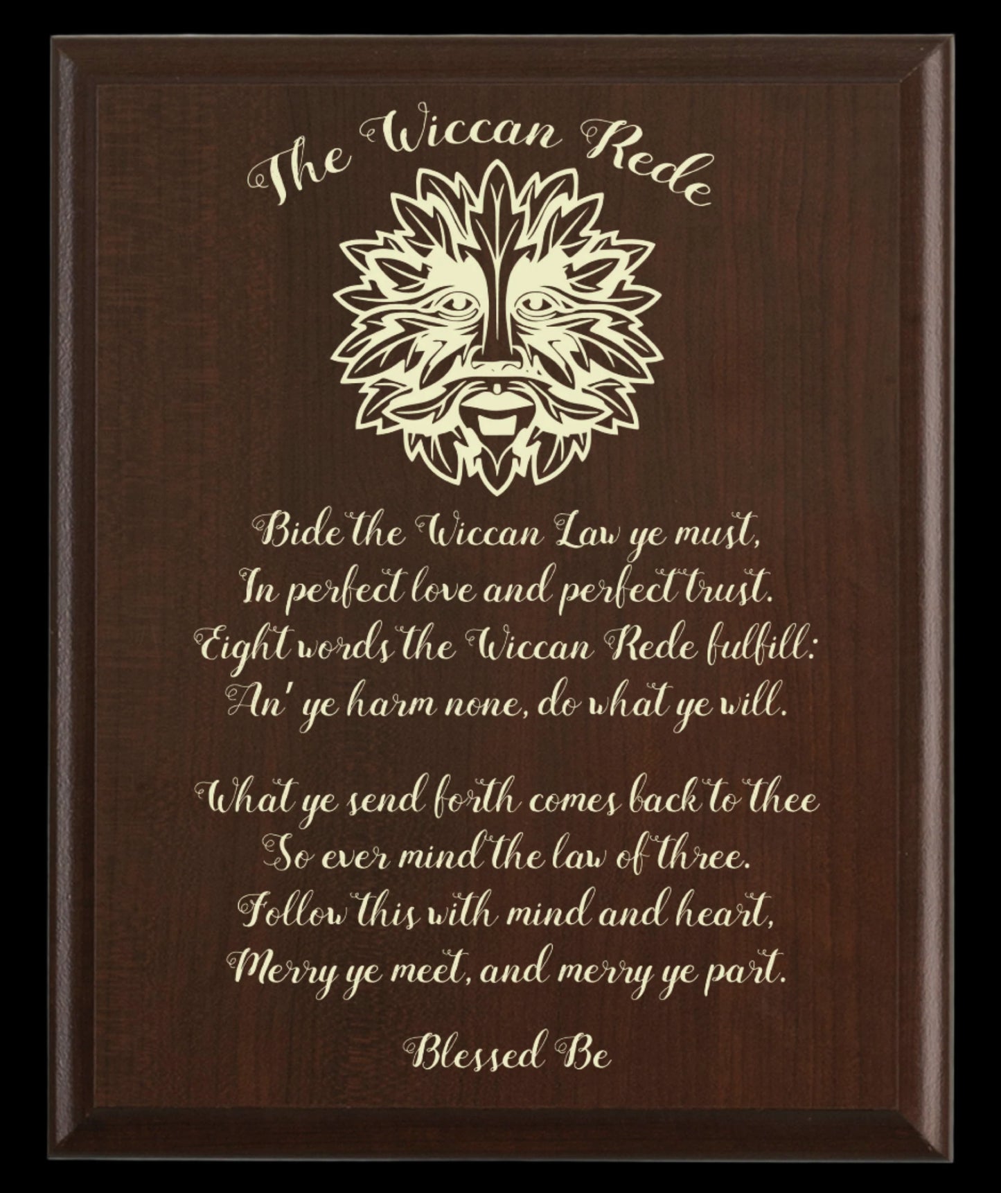 Wiccan Rede Prayer Plaque | Green Man God Design