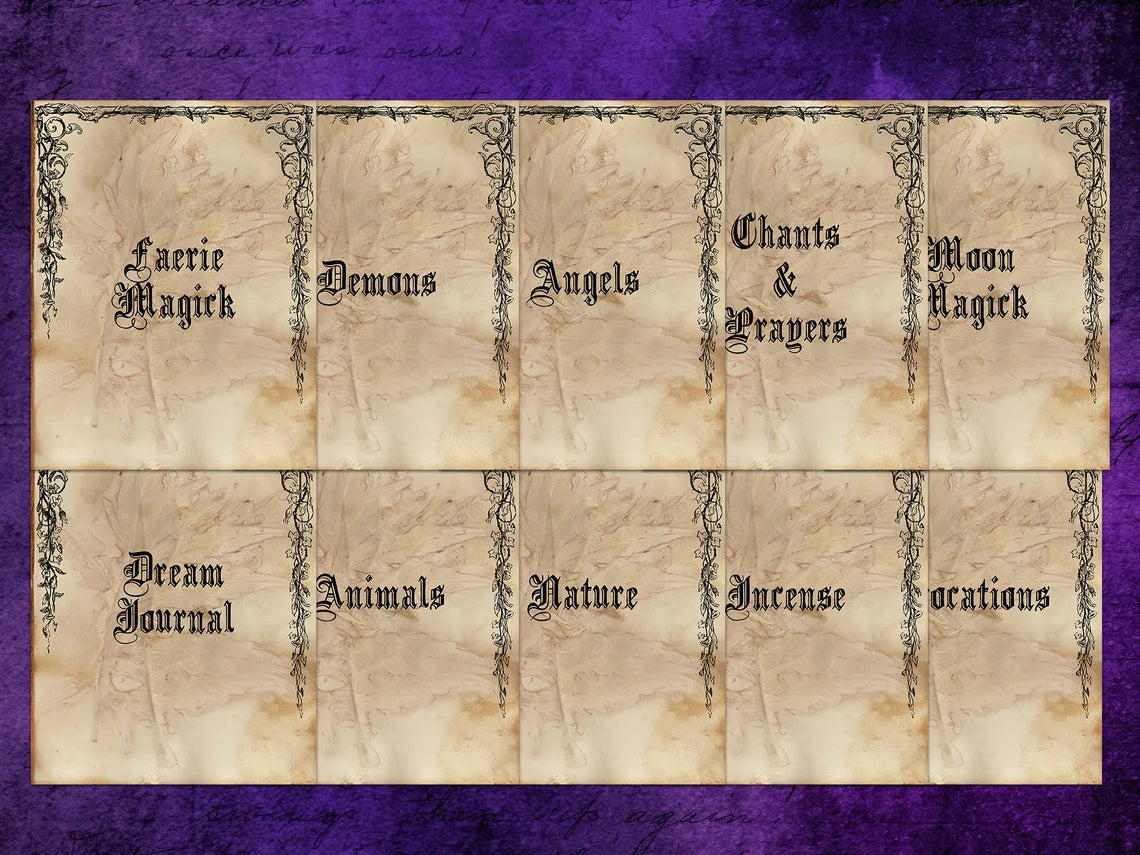 Book of Shadows Title Pages | Antique Look | Printable Download Cover Pages