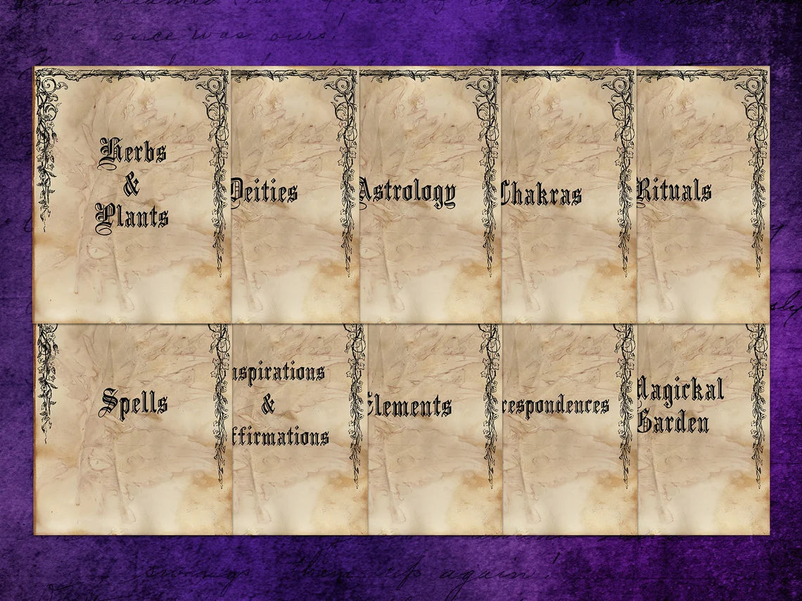 Book of Shadows Title Pages | Antique Look | Printable Download Cover Pages
