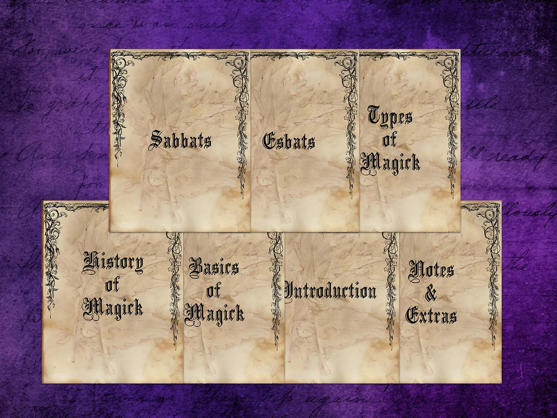 Book of Shadows Title Pages | Antique Look | Printable Download Cover Pages
