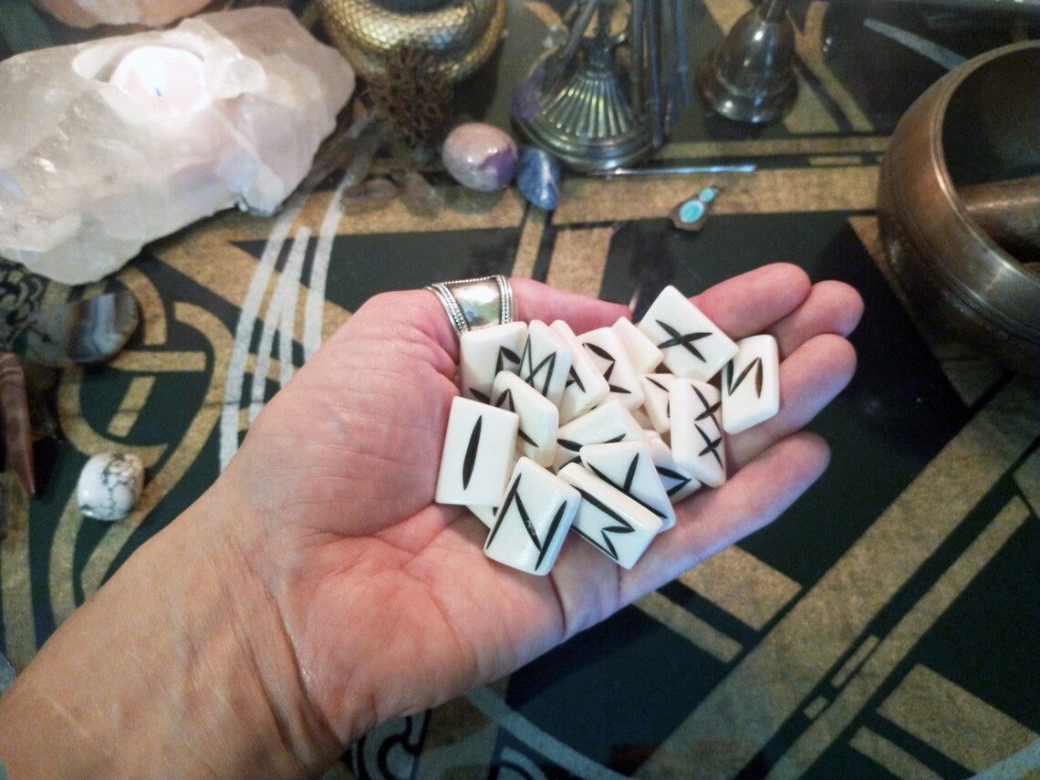 Hand Carved Bone Runes | Water Buffalo Bone Norse Runes | Elder Futhark