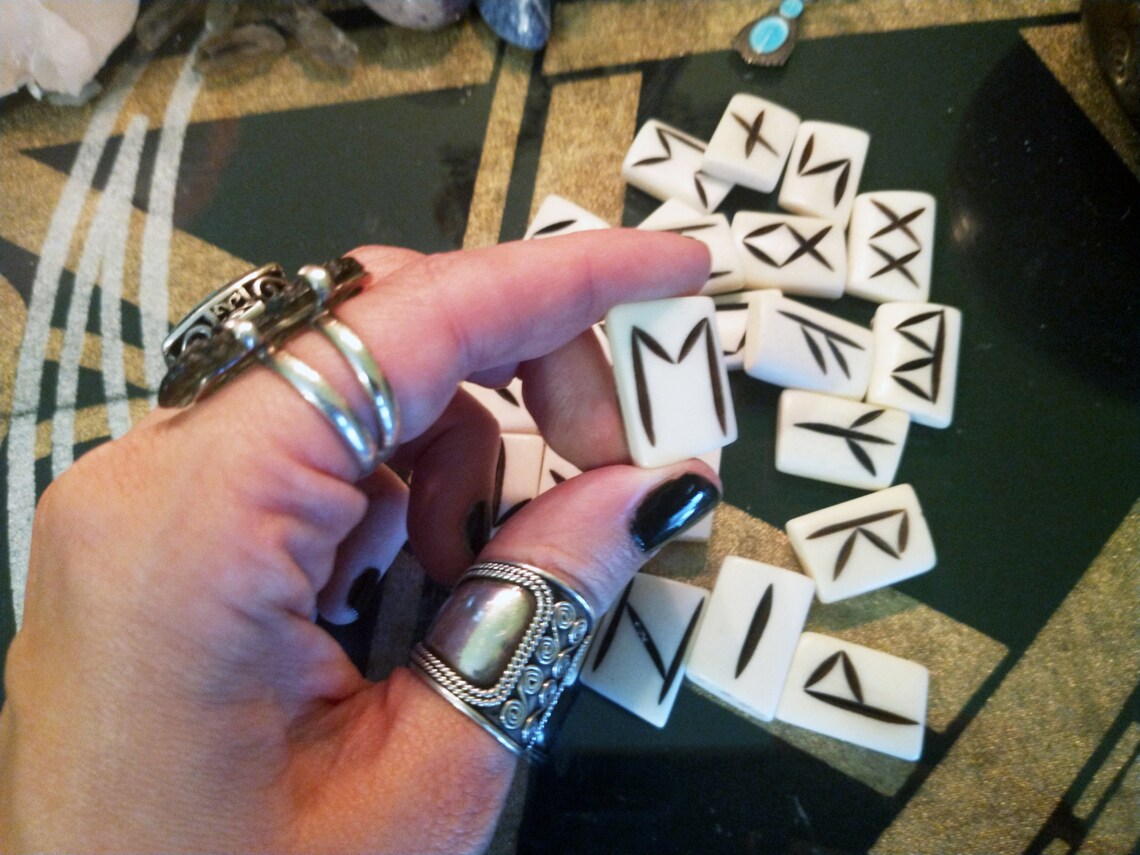 Hand Carved Bone Runes | Water Buffalo Bone Norse Runes | Elder Futhark