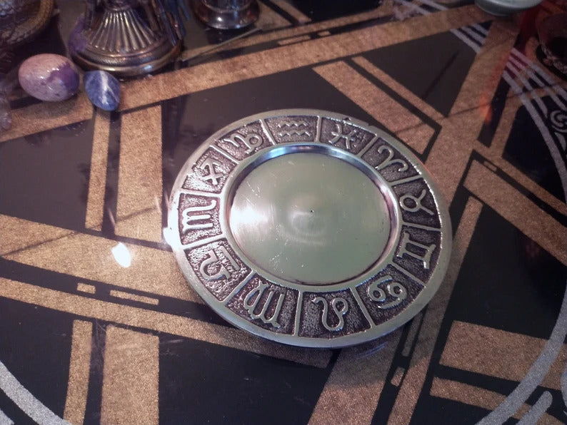 Small Offering Plate for Altars | Zodiac | Pillar Candle Holder | Incense Plate