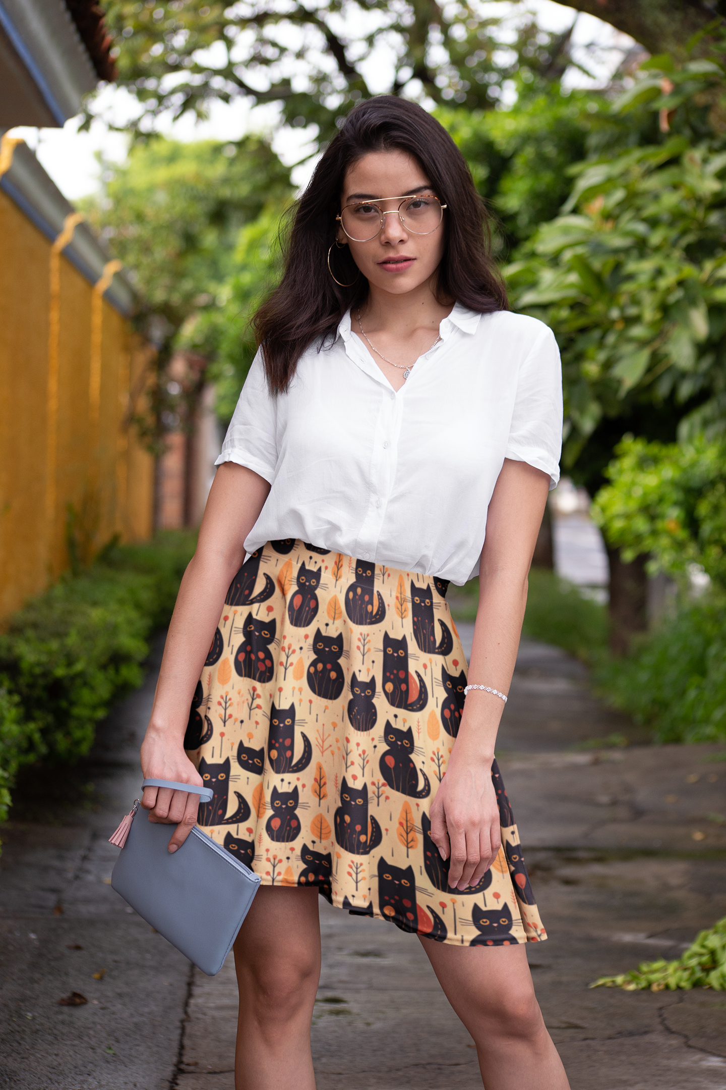 Cute Black Cats | Witchy Skirt | Magical Skirt | Yellow & Orange